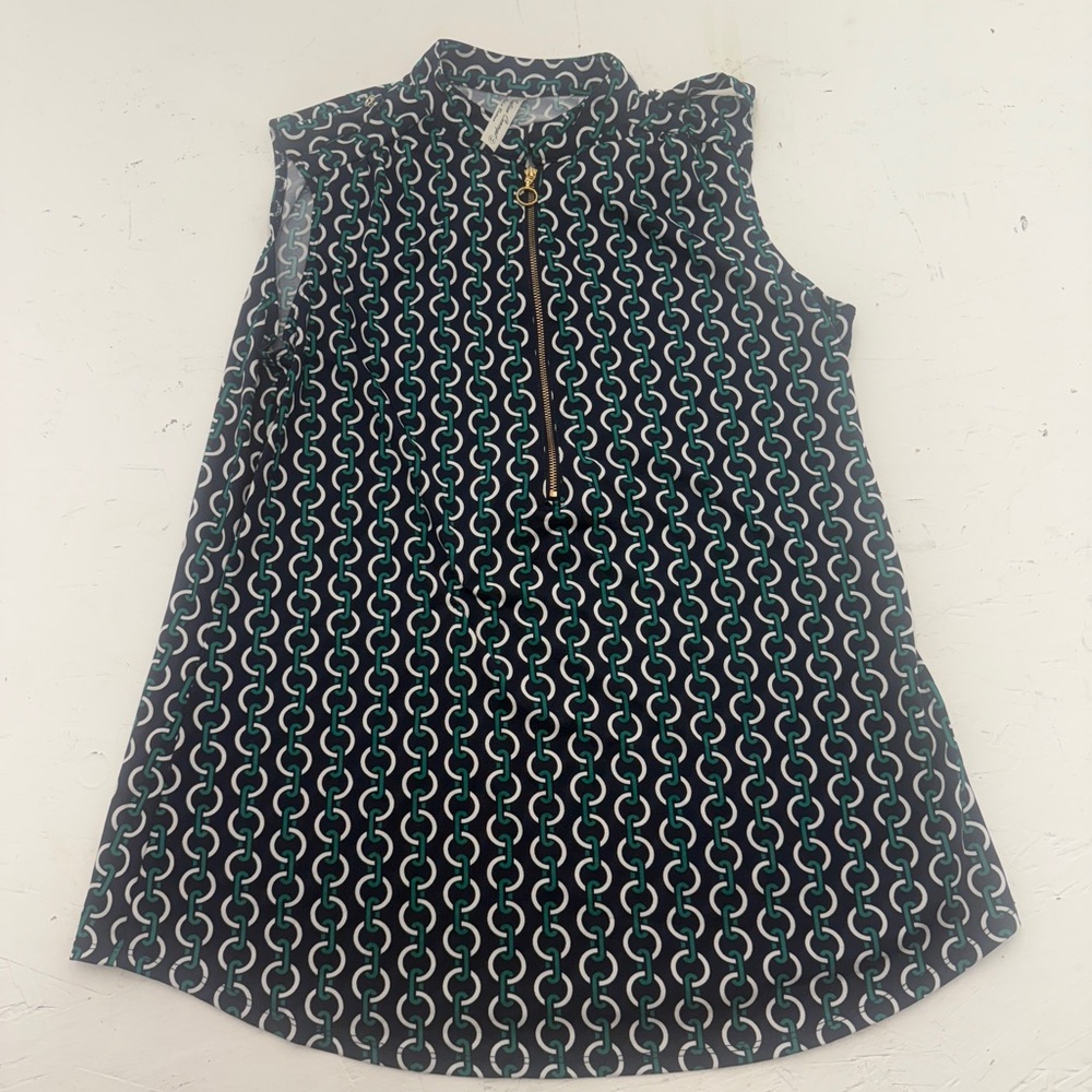 PerSeption Concept Navy and Green Chain Print Blouse